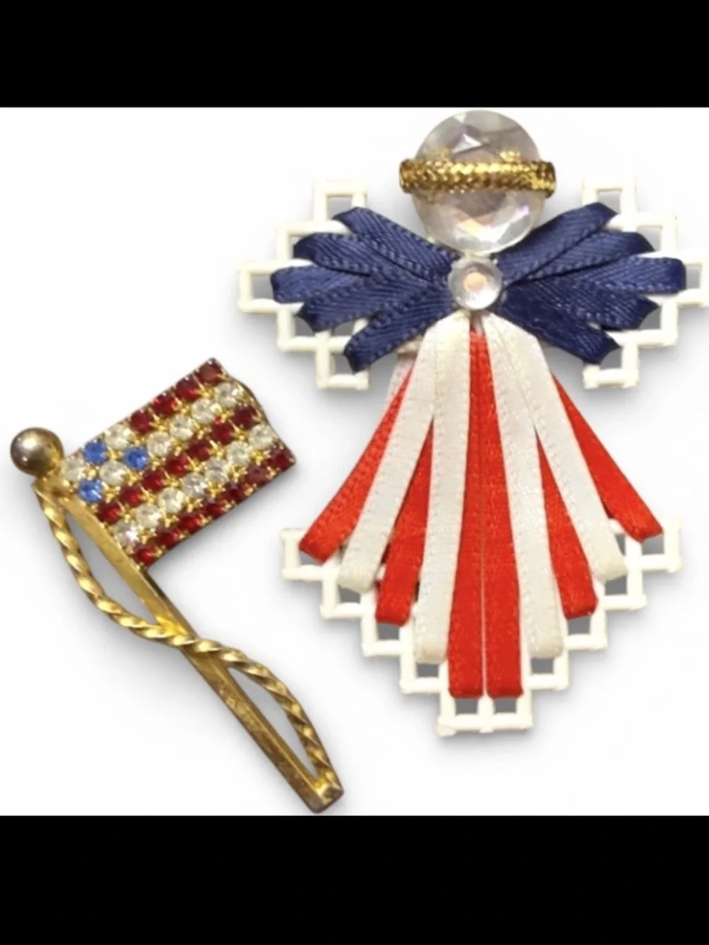 Patriotic angel & flag brooch lot Women’s jewelry angel appears handmade